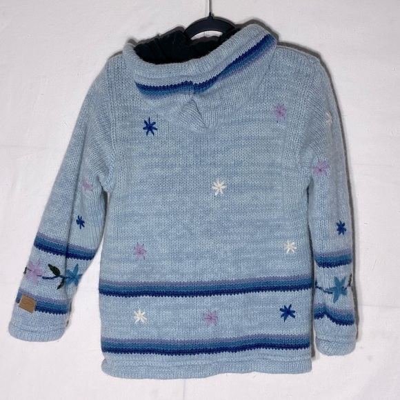 Kyber Blue Knit Full Zip Lined Wool Snowflake Flower Hoodie Sweater S - Picture 14 of 15